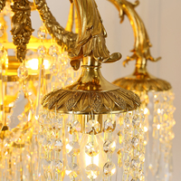 Lustre Classique en Métal Doré à Bras Torsadés, Candelabre à 6/8 Lumières LED, Abat-jour en Cristal, Plafonnier Antique pour Hall d'Hôtel