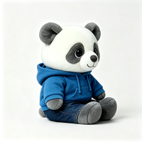 Peluche Panda Adorable avec Sweat à Capuche Bleu et Pantalon en Jean – Jouet en Peluche Super Doux, Compagnon et Souvenir