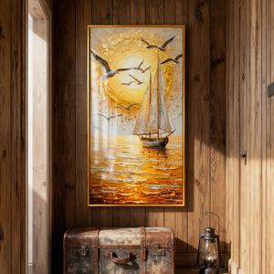 Peinture murale moderne pour salon, décoration d'entrée, peinture de paysage doré, art mural LED, peinture en porcelaine cristalline - Product Image 4