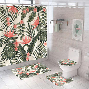 Hawaïen Hibiscus Fleur <span class=keywords><strong>Palmier</strong></span> Tortue <span class=keywords><strong>Feuille</strong></span> Botanique Tissu 4 pcs Rideau De Douche Tropical avec Crochets - Product Image 2