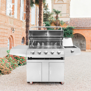 Cao 5-burner gas BBQ nướng Propane sắt kim loại xây dựng sang trọng thép xe đẩy bàn chải không khói có thể gập lại cho các bên - Product Image 4