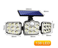 Lampe murale solaire à détecteur de mouvement à 3 têtes, 74 LED, IP54, étanche, 270° °   Projecteur de sécurité extérieur grand angle