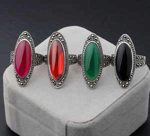 Bague en argent thaïlandais rétro en argent sterling 925 personnalisée avec pierres précieuses, agate rouge, anneaux en marcassite oxydés pour femmes - Product Image 3