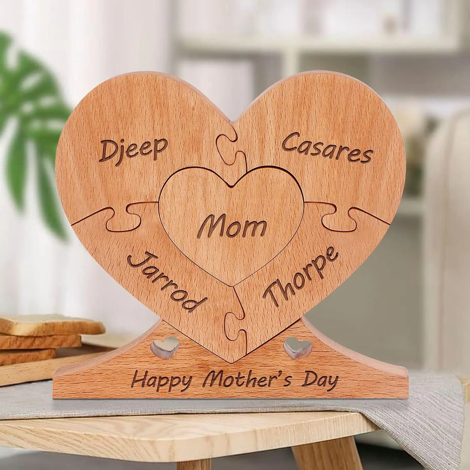 Regalo de madera en forma de corazón para mamá en el Festival del Día DE LA MADRE Decoración del hogar