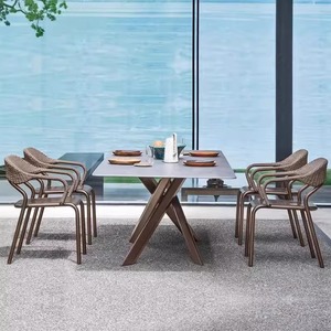 Table et chaises d'extérieur, chaise en rotin pour cour, table en acier inoxydable pour jardin, table basse d'extérieur, table de balcon - Product Image 4