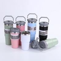 Vaso Térmico de Acero Inoxidable de 30oz con Logotipo Personalizado, Tapa con Asa y Pajita, Botella de Agua para Regalos