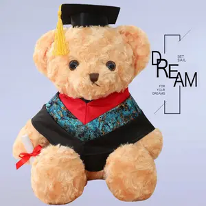 Songshan Toys ODM OEM 2024 Custom Logo Soft Stuffed Animal Plush Rag Doll Graduation Gift Teddy Bear With Cap Gown For Students