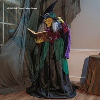 Grande décoration de parc d'attractions d'Halloween à détection de mouvement : Sorcière debout lisant un livre