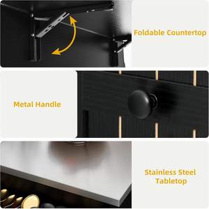 폴딩 드롭 리프 조식 바가 있는 이동식 주방 아일랜드 카트 대형 목재 수납 캐비닛 선반 바퀴 - Product Image 3