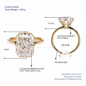 טבעת אירוסין מזהב צהוב 14 קראט משובצת במויסנייט חיתוך רדיאנט 4.5 קראט, תוצרת Tianyu Gems, בהתאמה אישית, OEM/ODM, לנשים. - Product Image 2