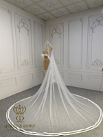 QUEENSGOWN Simple Élégant Voile De Mariée Ivoire À Deux Couches Avec Double Ruban De Satin Bord Mariage De Mariée Long Train Voile Avec Peigne