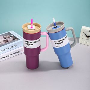 Taza de Gran Capacidad de 40 oz, Aislada al Vacío, de Acero Inoxidable 304/201, con Asa y Pajita, Portátil, para Auto, Oficina, Viajes, Regalo, Personalizable - Product Image 4