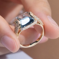 Bague solitaire MSR-1333 en or 18 carats personnalisée avec quartz fumé et aquamarine cultivés en laboratoire