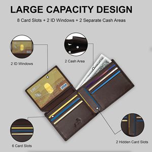 Portefeuille en cuir véritable pour homme, noir, blocage RFID, multifonctionnel, usage quotidien, 8,5 x 10,5 cm, couleur unie, à trois volets - Product Image 2