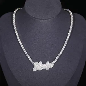Moissanite colar com nome personalizado, colar personalizado hip hop jóias prata esterlina 925 colar de pingente de tênis