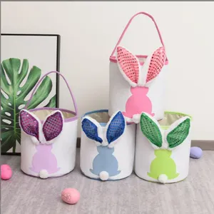 2024 Novo Popular Led Light Easter Basket Holiday Decor Light Up Canvas Easter Bucket Kids Presentes Caça Egg Storage Tote Bag