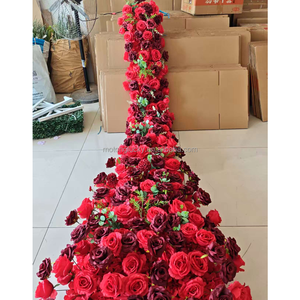 Искусственная роза цветок центральный элемент Роза бегун цветок ряд Искусственный Красный ряд для украшения свадебного стола - Product Image 2