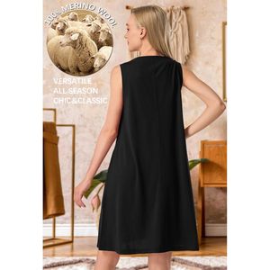 Vestido de lana sin mangas para mujer Sioro, cuello redondo, corte holgado, largo hasta la rodilla, informal, liso, con bolsillos, transpirable, para verano - Product Image 6