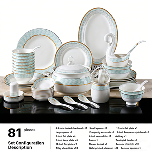 ชุดอาหารค่ำเซรามิกขอบทองสไตล์ยุโรป 81 ชิ้น ดีไซน์หรูหรา ประกอบด้วยชาม จาน และถ้วย สำหรับใช้ในบ้าน - Product Image 6