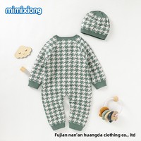 Ins Mimi Bear Nouvelle Collection Printemps/Automne Combinaison Bébé à Capuche Chaude avec Boutons Pression sur le Devant, Tenue de Naissance en Coton Pied-de-Poule