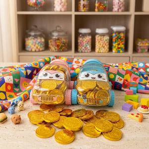 2026 Pot en plastique créatif en forme de voiture, <span class=keywords><strong>chocolat</strong></span> solide en forme de pièce <span class=keywords><strong>d</strong></span>'<span class=keywords><strong>or</strong></span>, bonbons amusants pour enfants, jouet, cadeau, souvenir de fête, vente en gros - Product Image 2