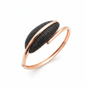 Rose Gold P. 925K Sterling Silver Micro Pave Cz Diamond Leaf <b>Bangle</b> <b>Bracelet</b> - Product Image 2