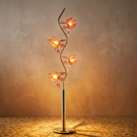 Lampe sur pied à 4 têtes en forme de lotus rose, abat-jour en verre teinté, support doré, lampe d'ambiance romantique pour le salon, la chambre à coucher, décoration