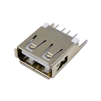 Conector USB 2.0 Tipo A Hembra en Ángulo Recto de 180/90 Grados, Montaje Vertical a Través del Orificio, Conector USB de 4 Pines DIP para PCB
