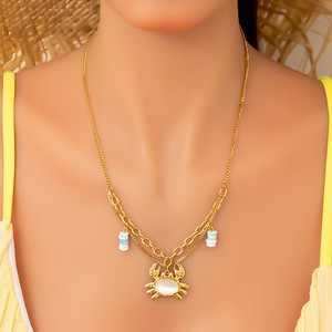 18K Gold Plated Stainless Steel <strong>Crab</strong> Pendant Necklace Link Chain Princess Cut Trendy Beach <strong>Jewelry</strong> for Women for Gifts-N183 - Product Image 5