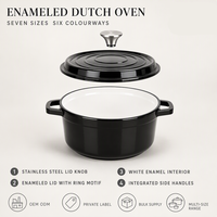 Cocotte en fonte émaillée Joho, gamme de casseroles rondes de 20 cm et 32 cm, six couleurs, vente en gros, OEM, ODM, fournisseur d'usine