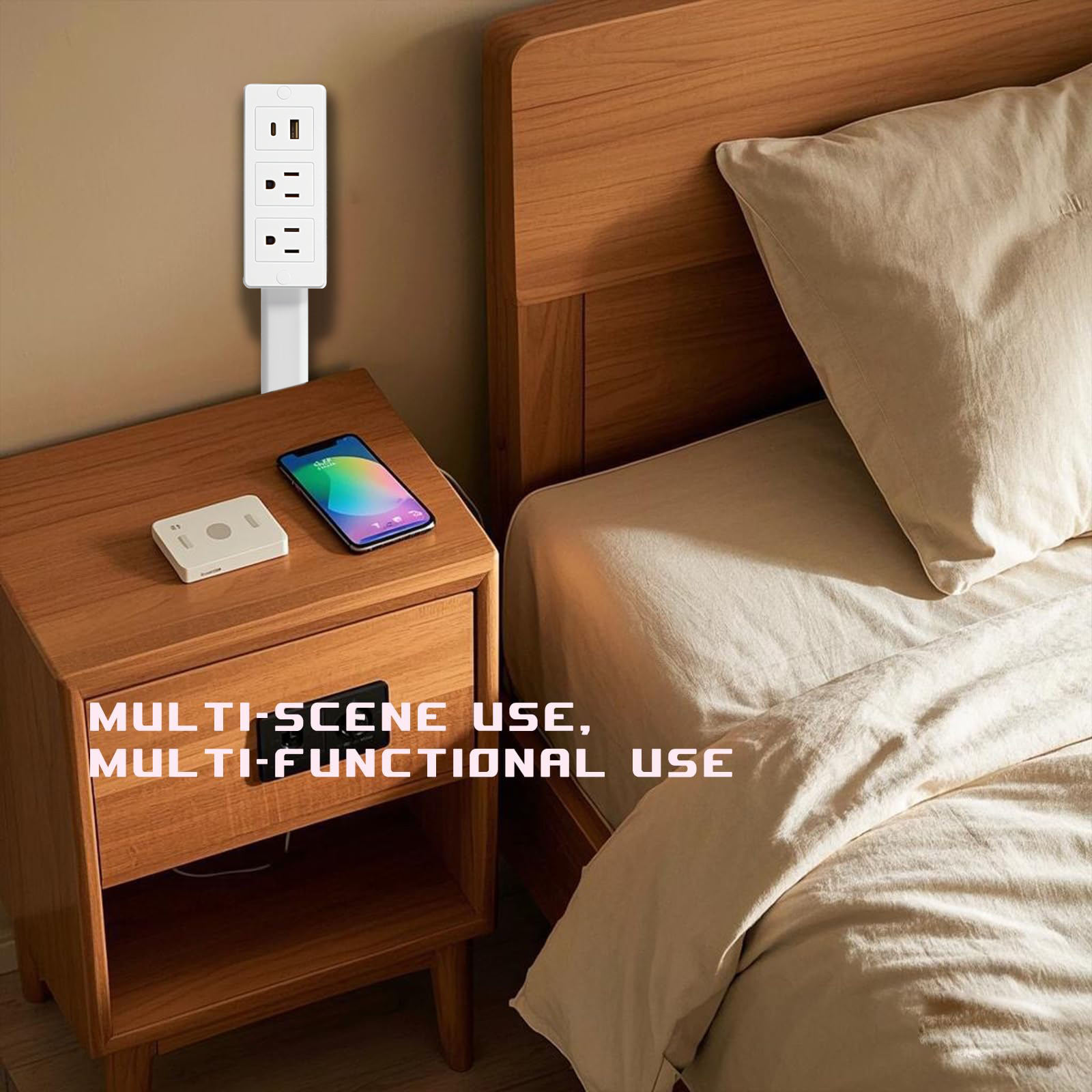 US Multi Plug Electrical Wall Outlet Extender 180° Rotating Plug with 2 Outlets for Bathroom,Home,Travel,Dorm Room Essentials