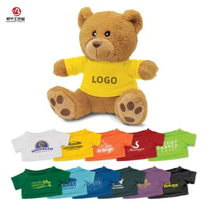 custom logo 20cm soft popular new design teddy bear with embroidered eyes and a polyester t-shirt