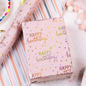 Happy Birthday Pink Gift Wrapping <b>Paper</b> Roll with Gold Foil Confetti <b>Pattern</b> Double-Sided Art <b>Paper</b> for Packaging and Crafting - Product Image 1