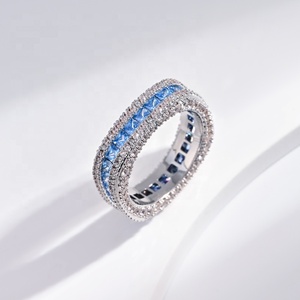 Anillo de plata de ley 925 con circonitas, estilo tenis, de lujo, con incrustaciones completas de piedras, para mujer, grueso, con diamantes, de promesa, de compromiso, anillos finos, precio de fábrica. - Product Image 1
