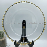 Assiette de présentation ronde en plastique transparent avec bord doré de 13 pouces pour décoration d'événements, prix d'usine