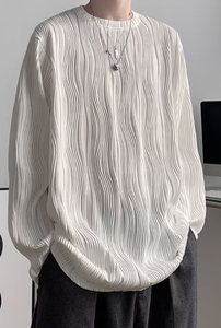 Liu Ming estilo coreano nuevos productos hombres ropa Casual cuello redondo pulóver manga larga suelta Hip Hop Tops camiseta - Product Image 6
