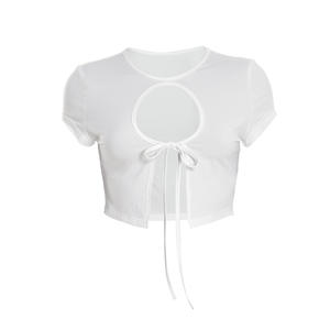 Viviblook C26TP003 Camiseta de verano para mujer, nueva camiseta corta con cuello redondo y aberturas para mujer - Product Image 5