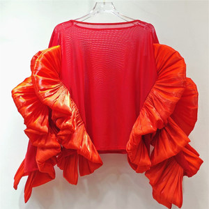 เสื้อเชิ้ตแขนยาวทรงหลวม คอวีแต่งระบาย สไตล์เรโทรใหม่ แฟชั่นเสื้อผู้หญิงทรงไม่สมมาตร - Product Image 5