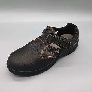 Летняя антистатическая защитная обувь черного цвета из натуральной кожи с верхней подошвой из ПУ