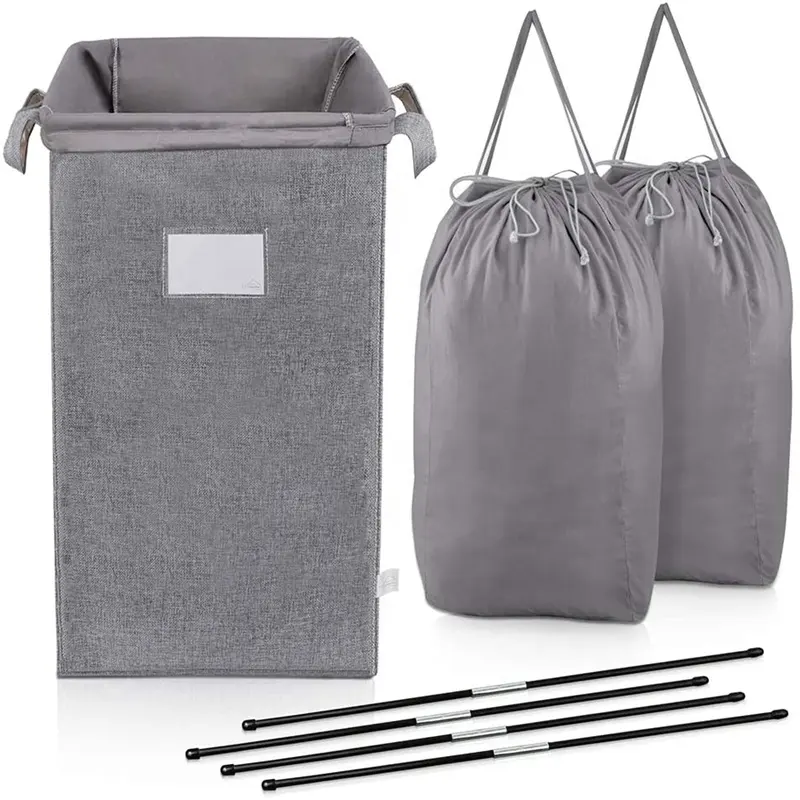 Polyester Leinen großer Wäschehalter zusammenklappbar mit herausnehmbaren Wäschetaschen und Kartensortierkorb für schmutzige Kleidung Wäschehalter mit Griffen