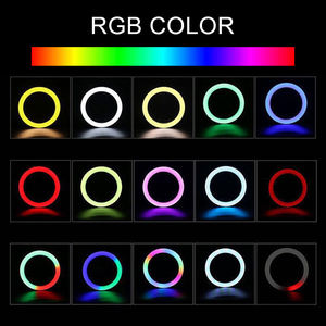 Новая регулируемая по яркости 10-дюймовая кольцевая лампа для фотосъемки со штативом, 16 цветов RGB LED, портативная, складная конструкция, с пультом дистанционного управления - Product Image 6