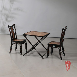 <b>Bamboo</b> Foldable Tea <b>Table</b> Set 2 Seater Outdoor Garden Portable Square Folding <b>Table</b> And Chairs - Product Image 2