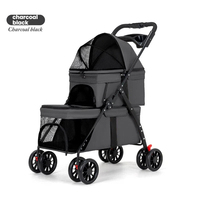 Poussette de luxe pour animaux de compagnie à double couche, pliable, pour 2 chiens ou chats, avec panier amovible, légère, pour les voyages