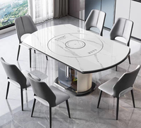 Table à manger transformable en marbre avec pieds en acier carbone et plaque chauffante pour hôtel, villa, maison et restaurant