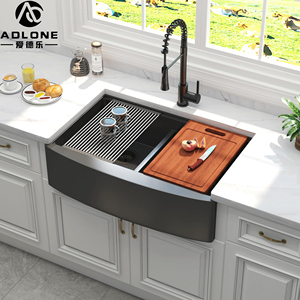 Delantal de acero inoxidable Rectangular para fregadero de cocina de granja con doble cuenco, acabado cepillado, instalación de mostrador, superficie Nano - Product Image 3