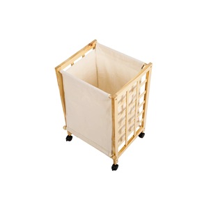 <b>Laundry</b> Basket With Rolling <b>Trolley</b> Detachable Canvas Bag Rectangle Standing Type For Bathroom Clothing Organizer - Product Image 2