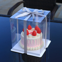 Boîte à gâteau carrée transparente à logo imprimé, simple couche, 4/8/10/12 pouces, pour mariage, fête, joyeux anniversaire, vente en gros