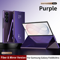 Funda de Cuero PU con Soporte Plegable y Ventana de Espejo para Samsung Z Fold8 Ultra Fold7 Fold6, Ranura Opcional para S Pen, Cubierta Antigolpes de Fibra de Carbono