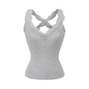 Top de Tirantes Anchos para Mujer, Elegante, con Doble Escote en V, Ribete de Encaje de Pestañas, Almohadillas de Sujetador Incorporadas, de Algodón Suave como una Nube - Product Image 4