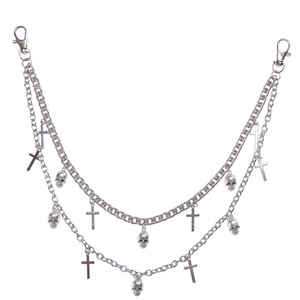 yuelyueli Double Layer <b>Skull</b> Cross Pants Chain Zinc Alloy Hip Hop Waist Chain Casual Fashion Accessory - Product Image 5